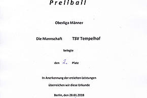 Urkunde Oberliga Männer Saison 2017-2018